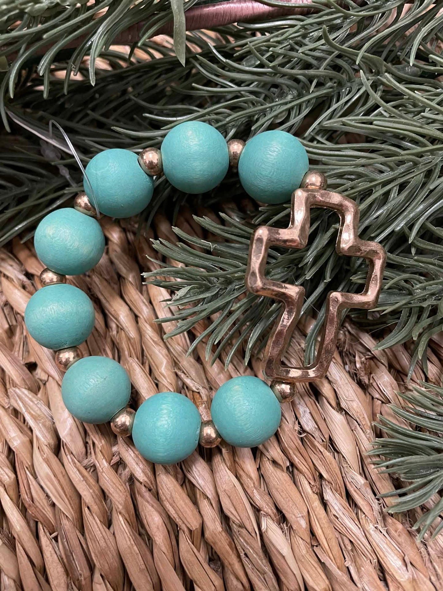 Chunky Wood Beaded Cross Bracelet
