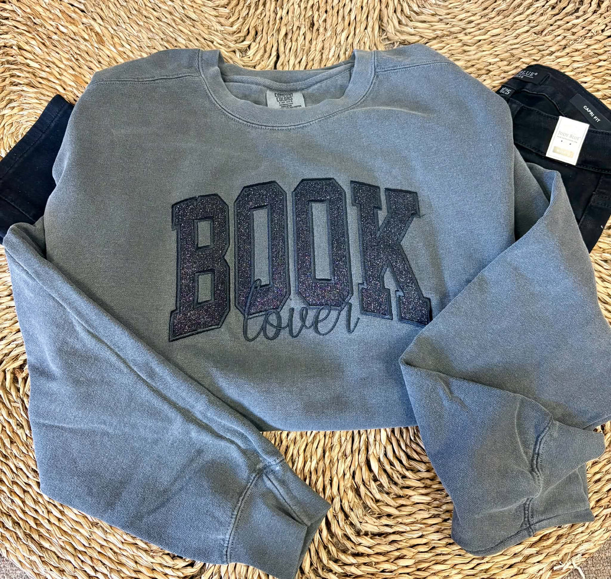 Embroidered Book Lover Glitter Crewneck