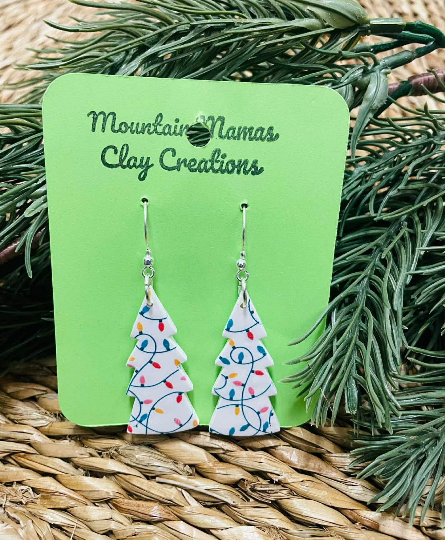 Clay White tree earrings with lights