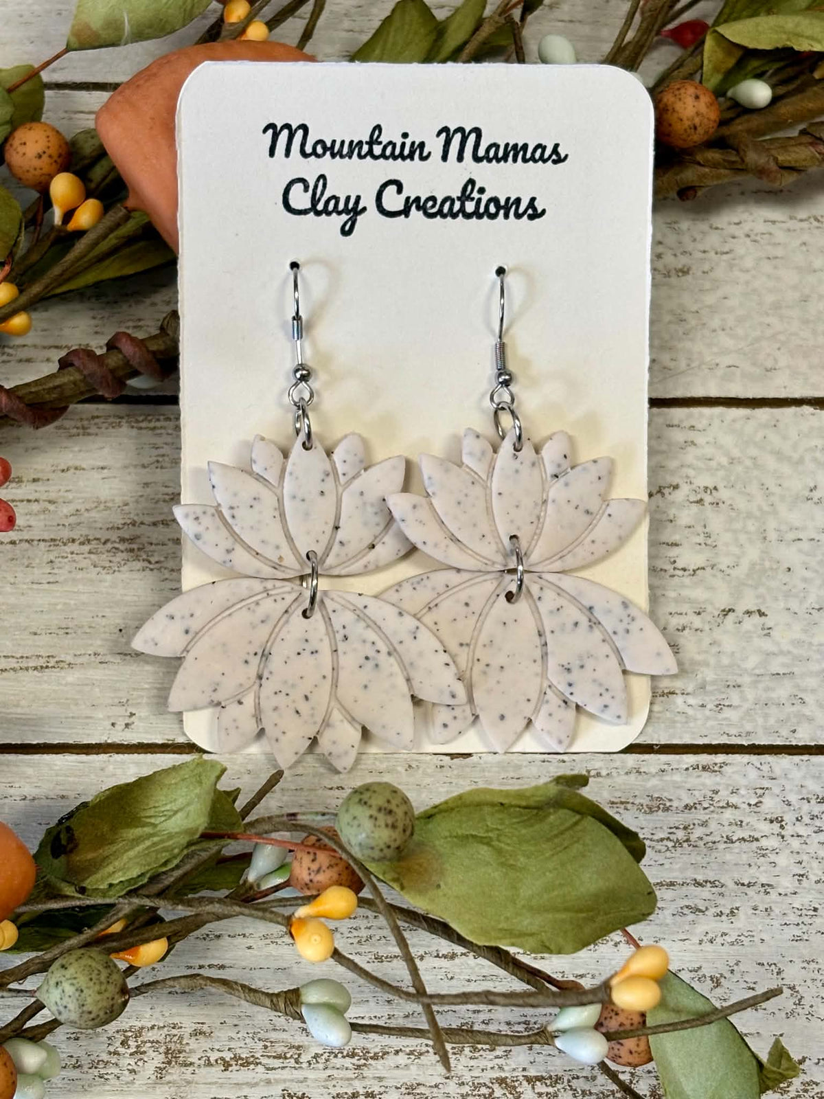 Speckled Succulent Dangle Clay Earrings