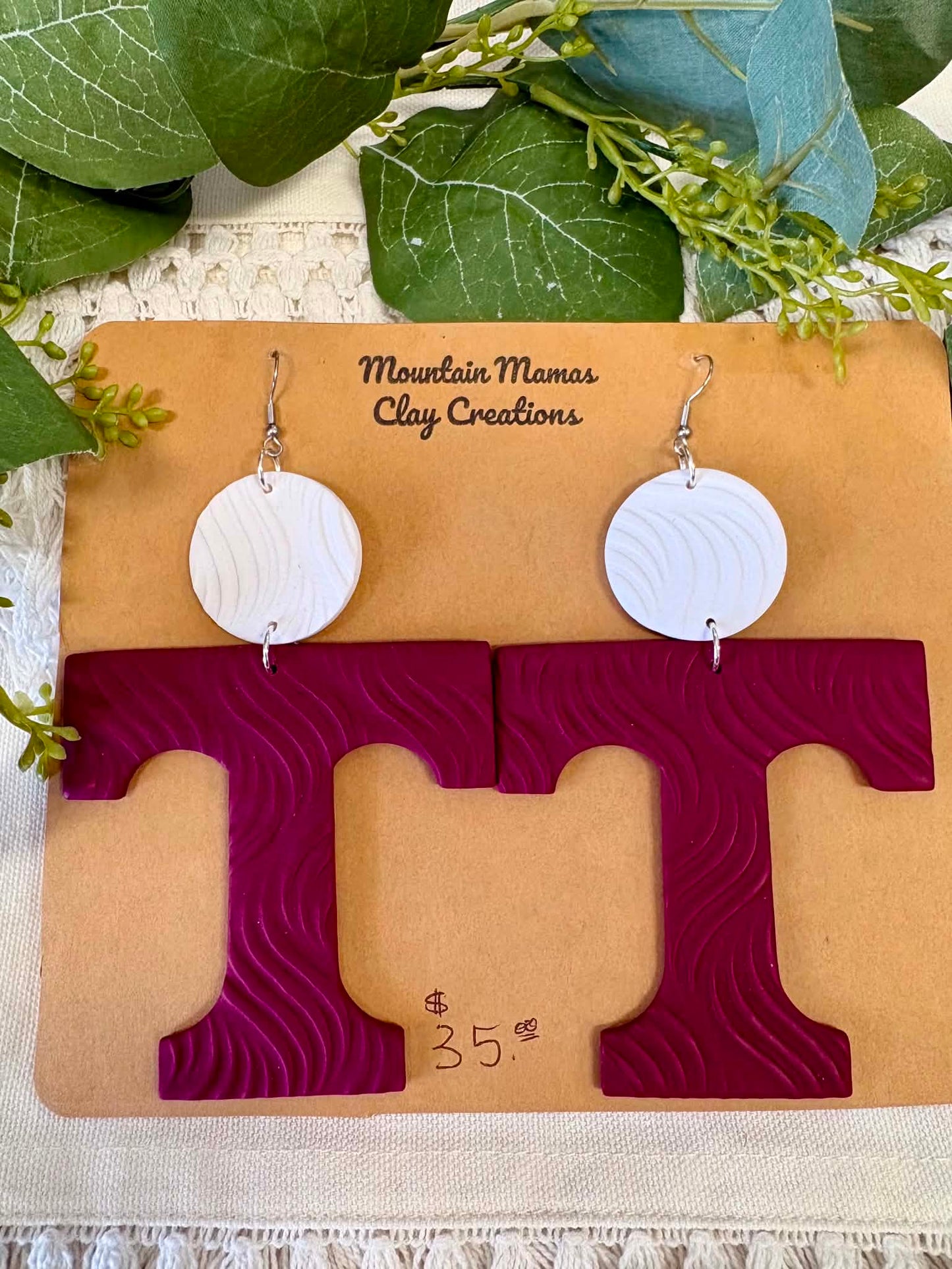 Clay 3 Inch Maroon Power T Earrings