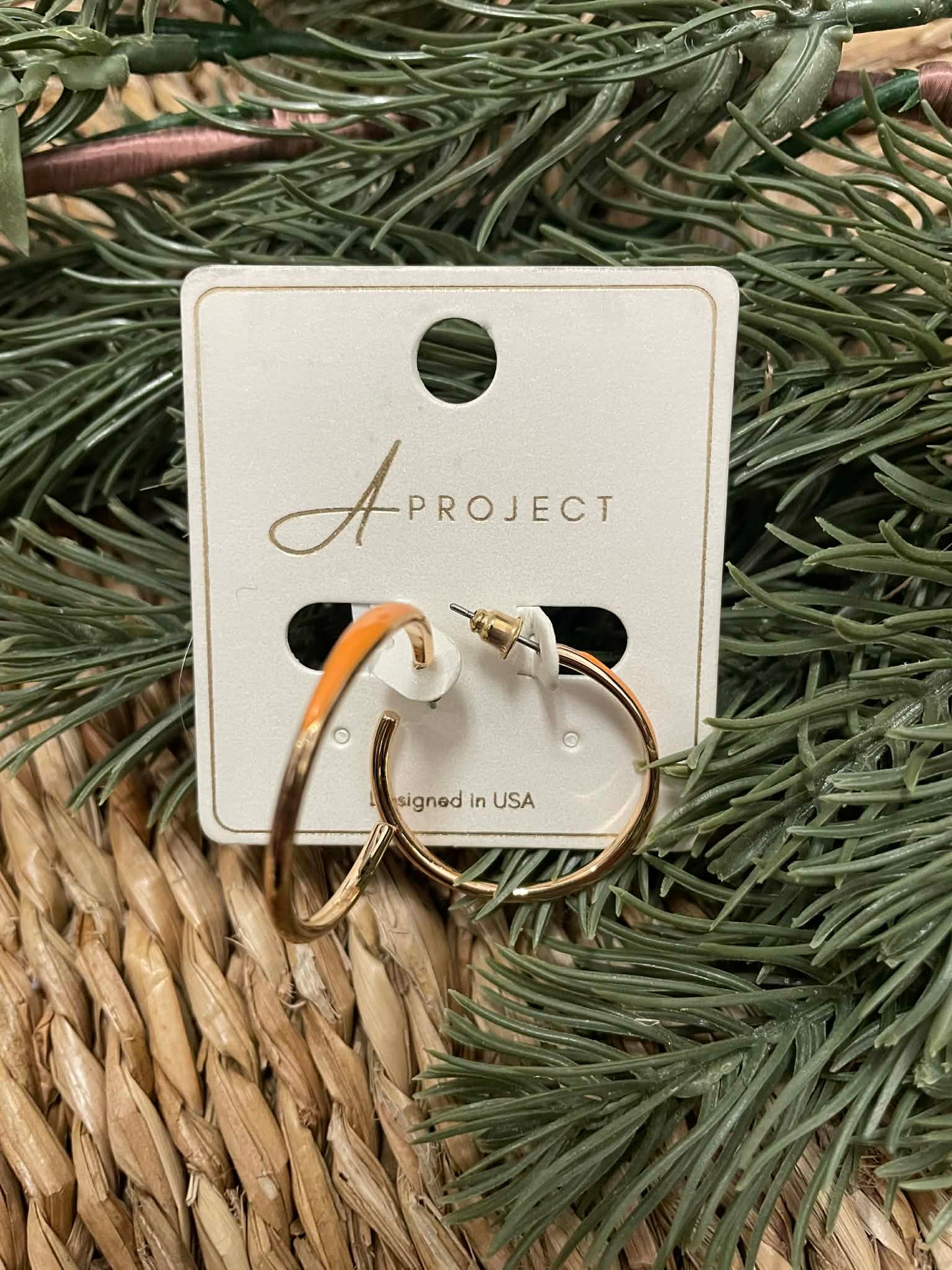 Goldtone Hoop Earrings with Orange Accent