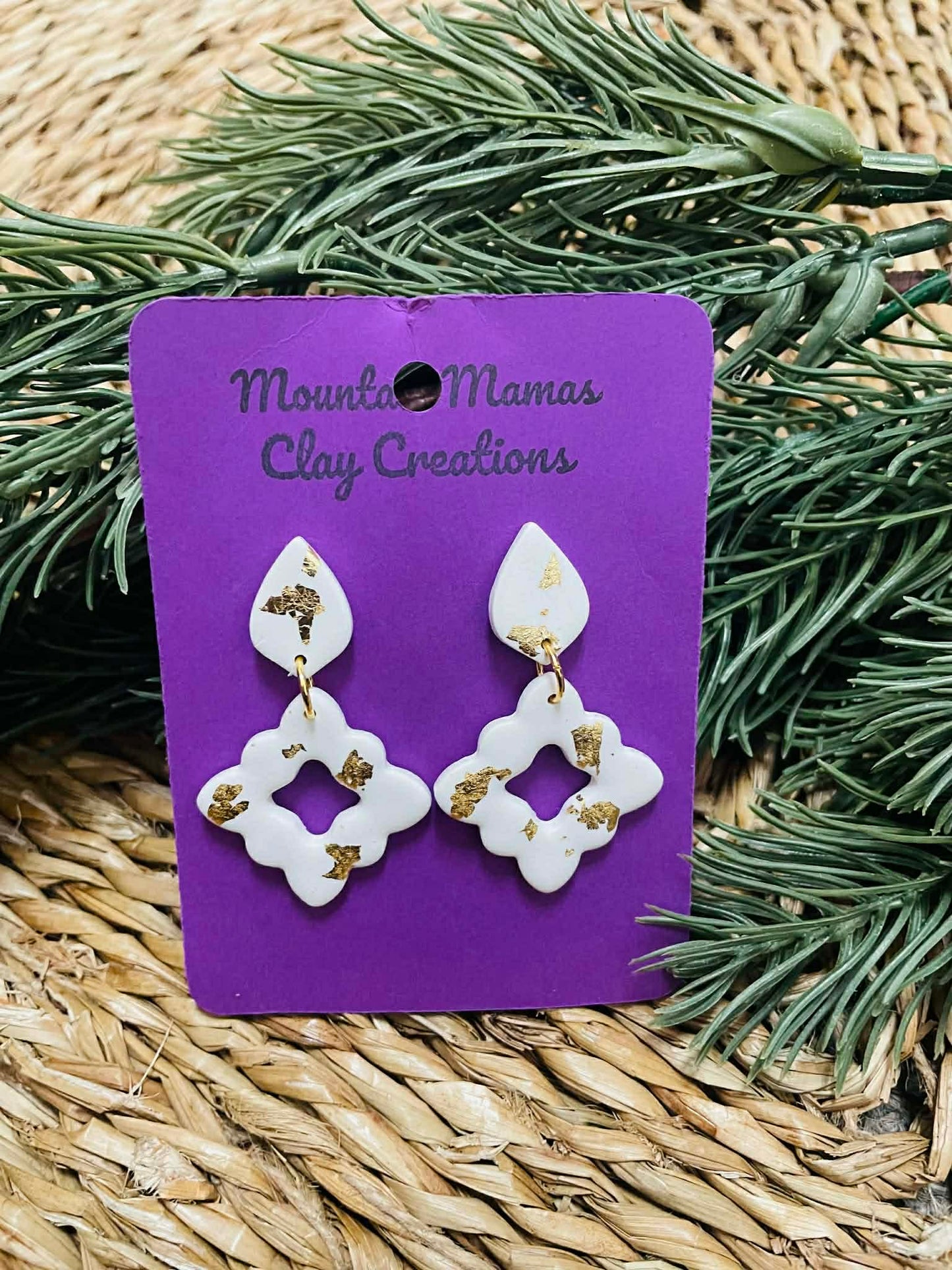 Clay White Diamond with Gold Flake Earrings