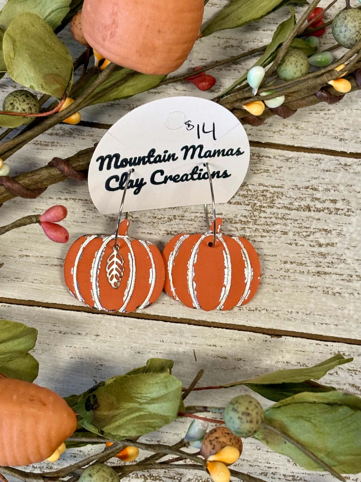 Pumpkins with Foil on Hoop Clay Earrings