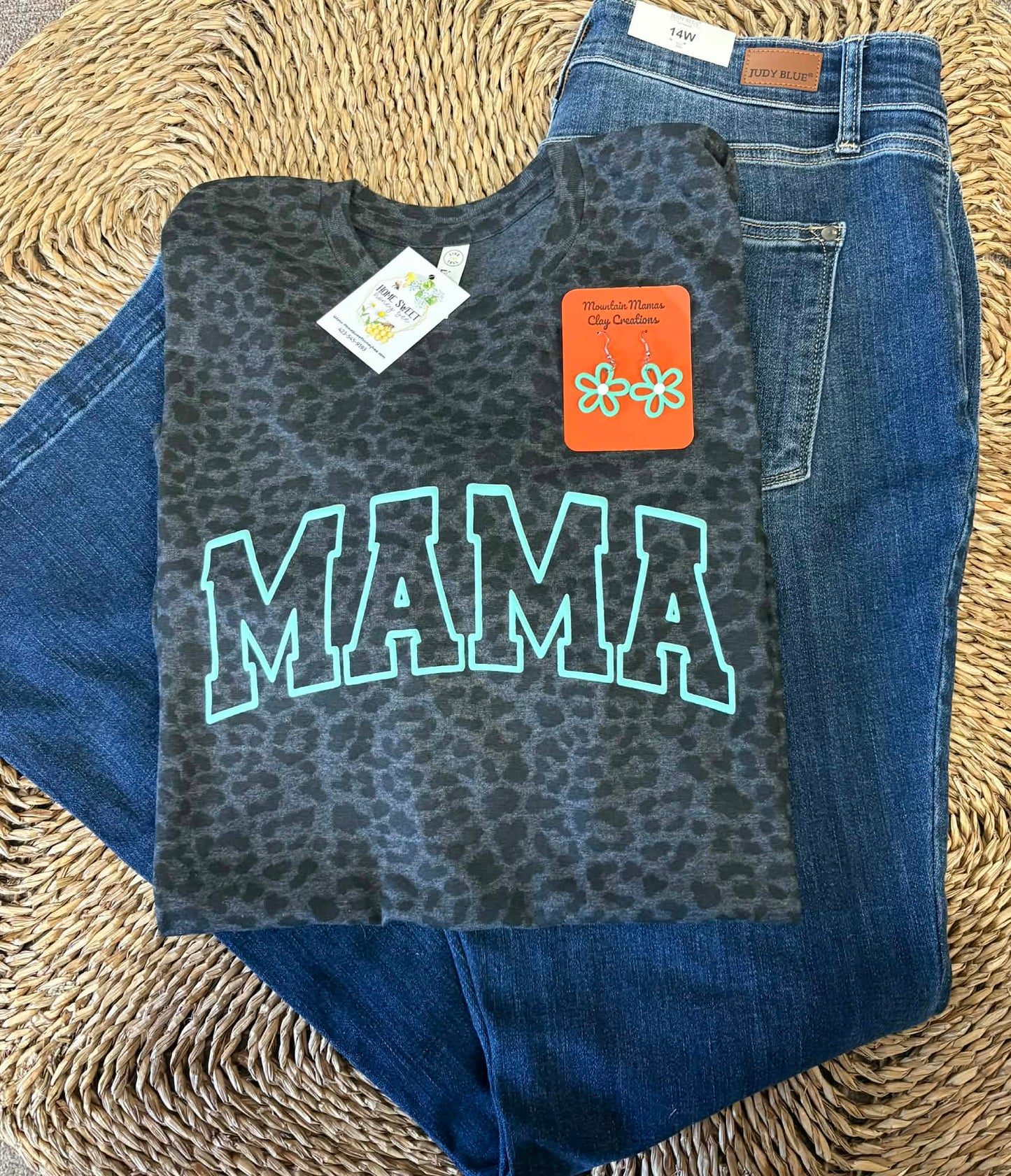Black Leopard Mama PUFFY Print Tees