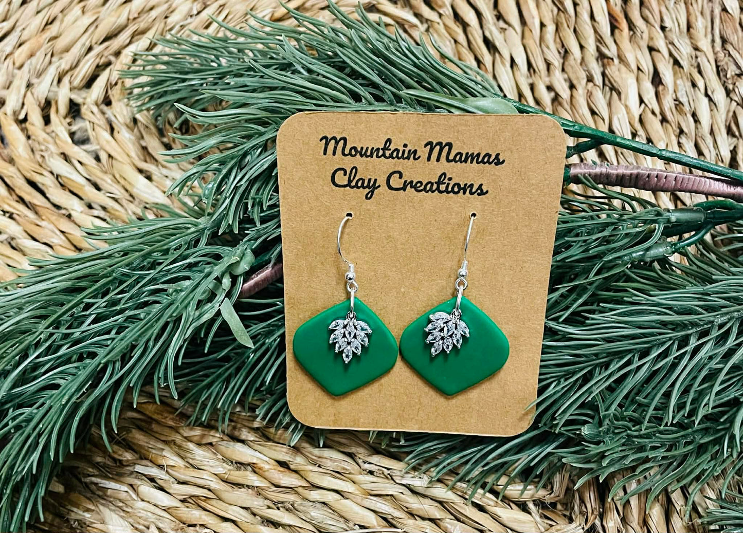Clay Green Jeweled Dangle Earrings