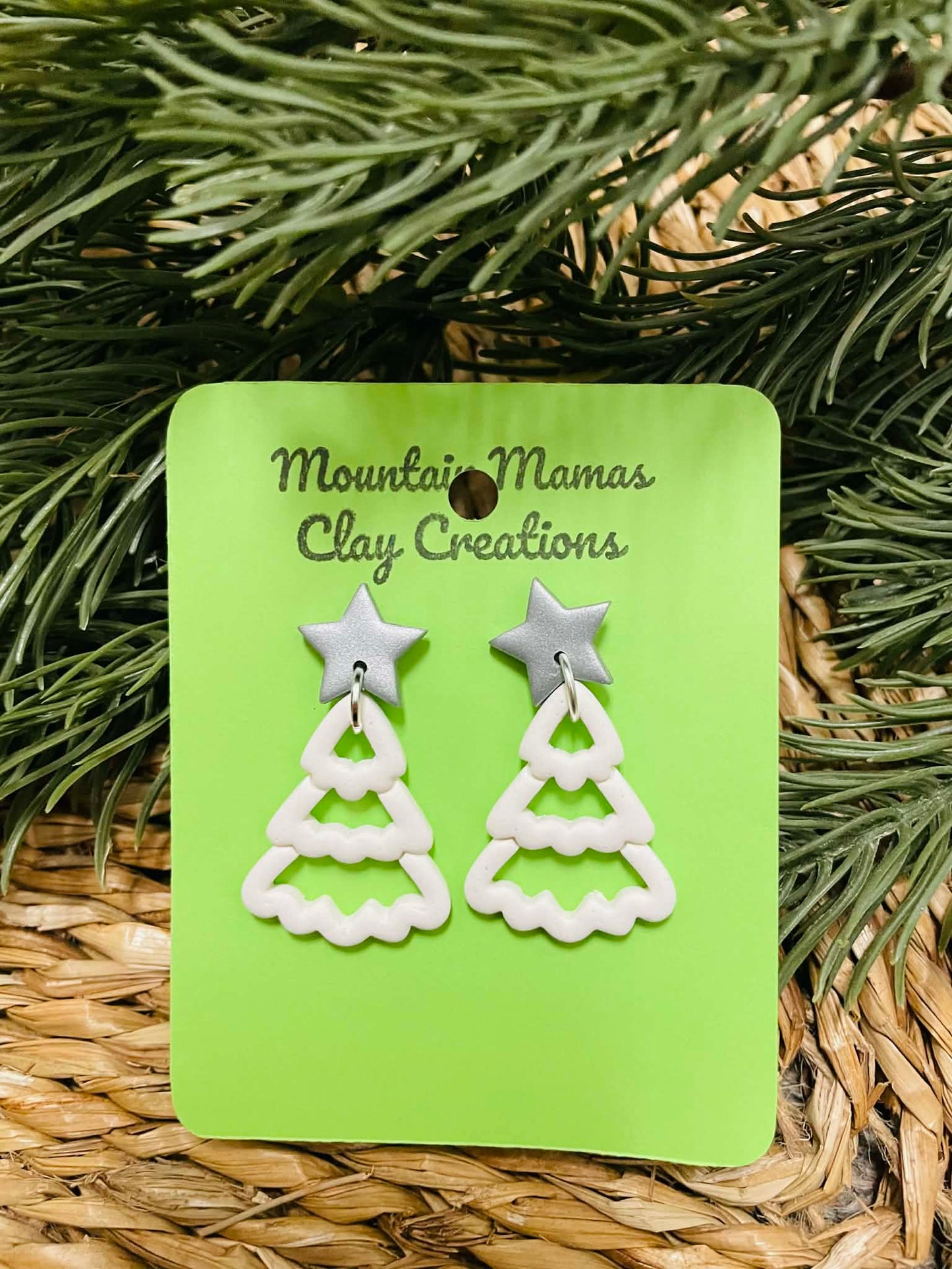 Clay White Stencil Tree with star topper