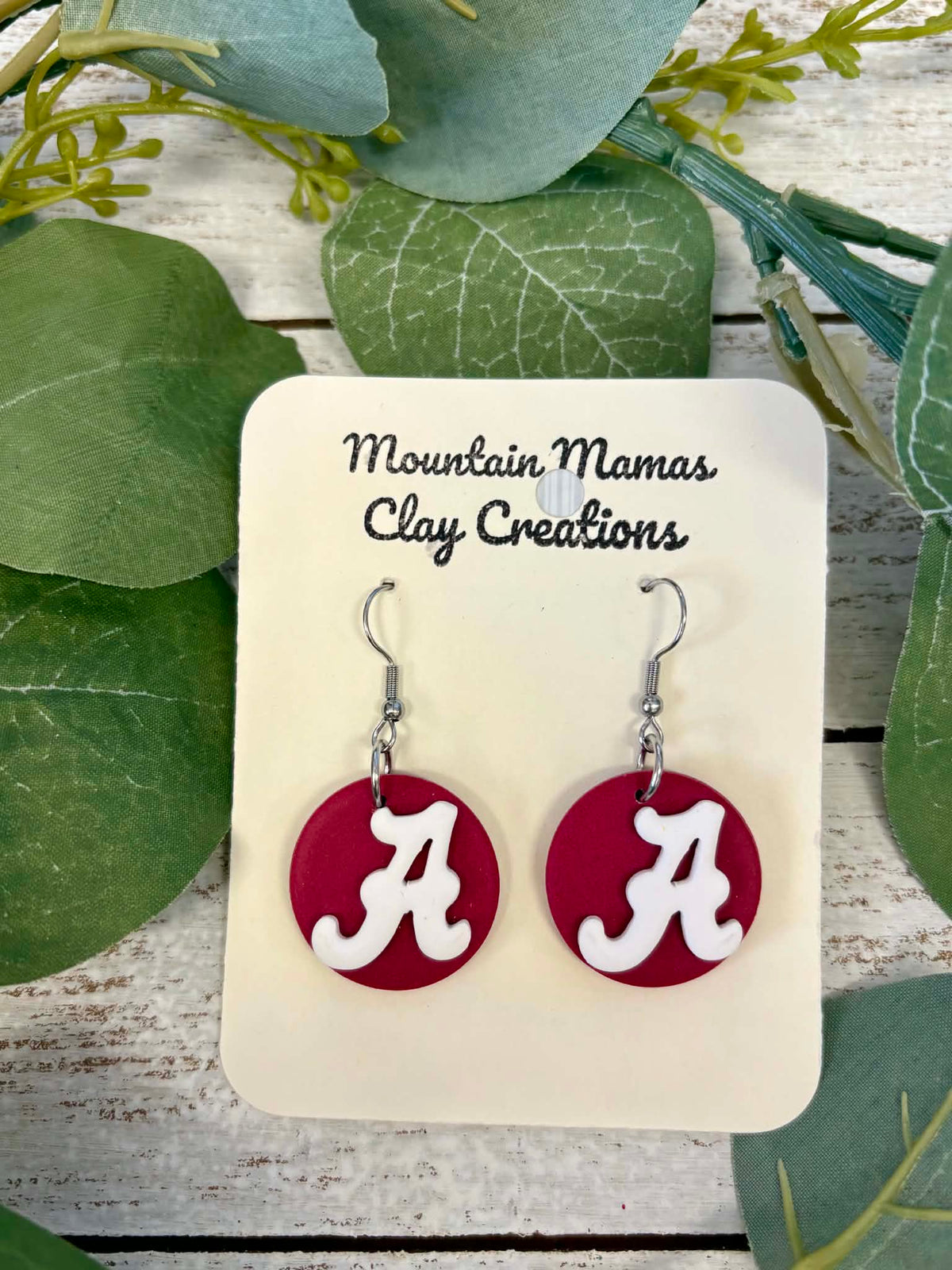 Round Clay Earrings With Alabama "A"