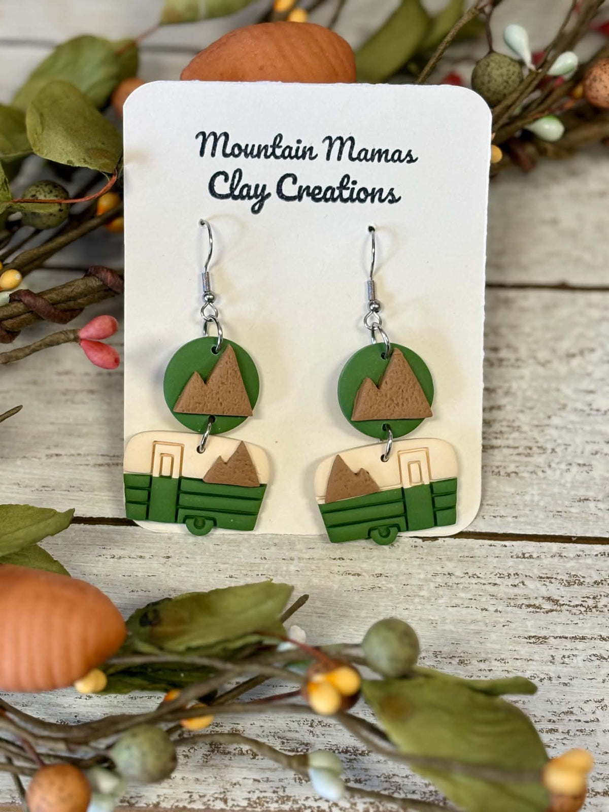 Fall Mountain Camper Dangle Clay Earrings