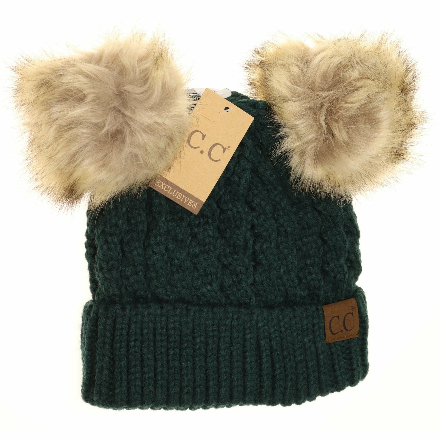 Cable Knit Double Pom CC Beanie