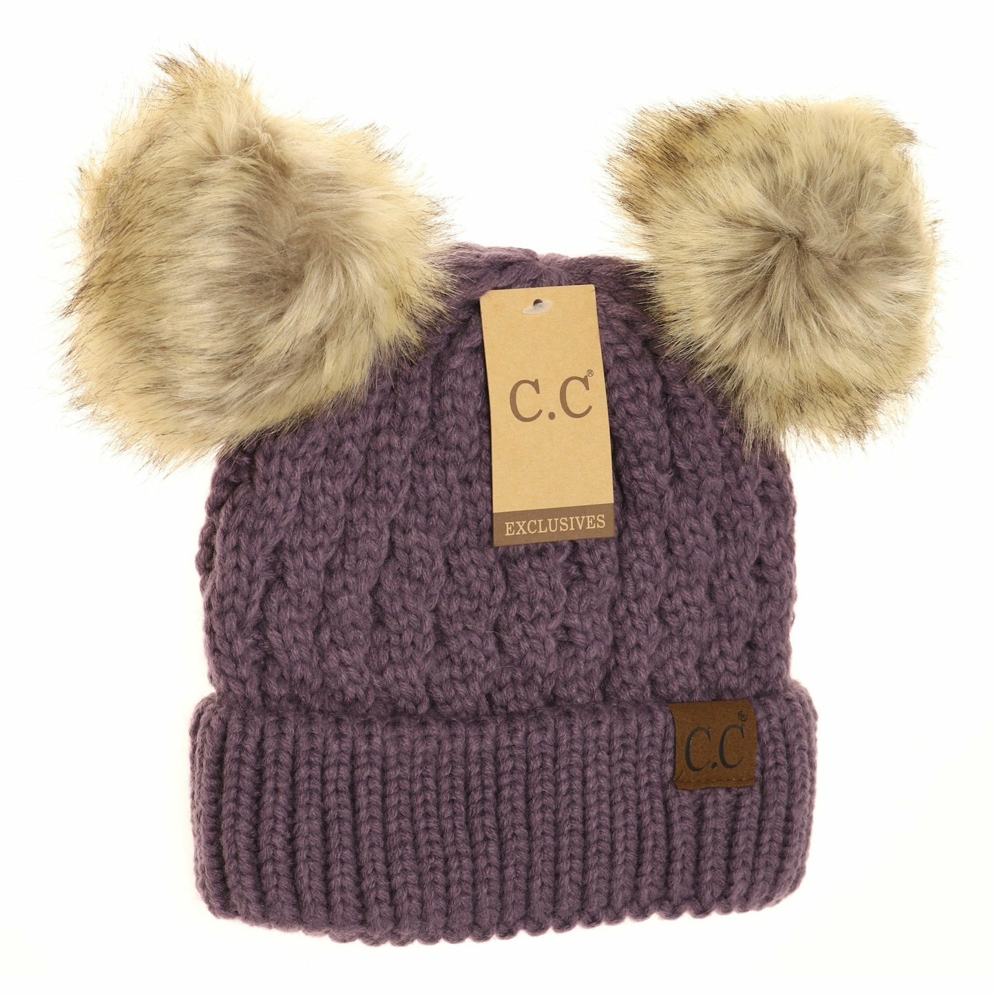 Cable Knit Double Pom CC Beanie