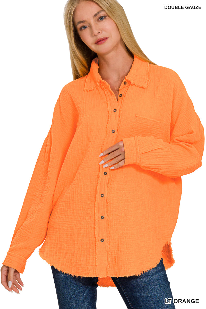 DOUBLE GAUZE OVERSIZED RAW EDGE SHIRT