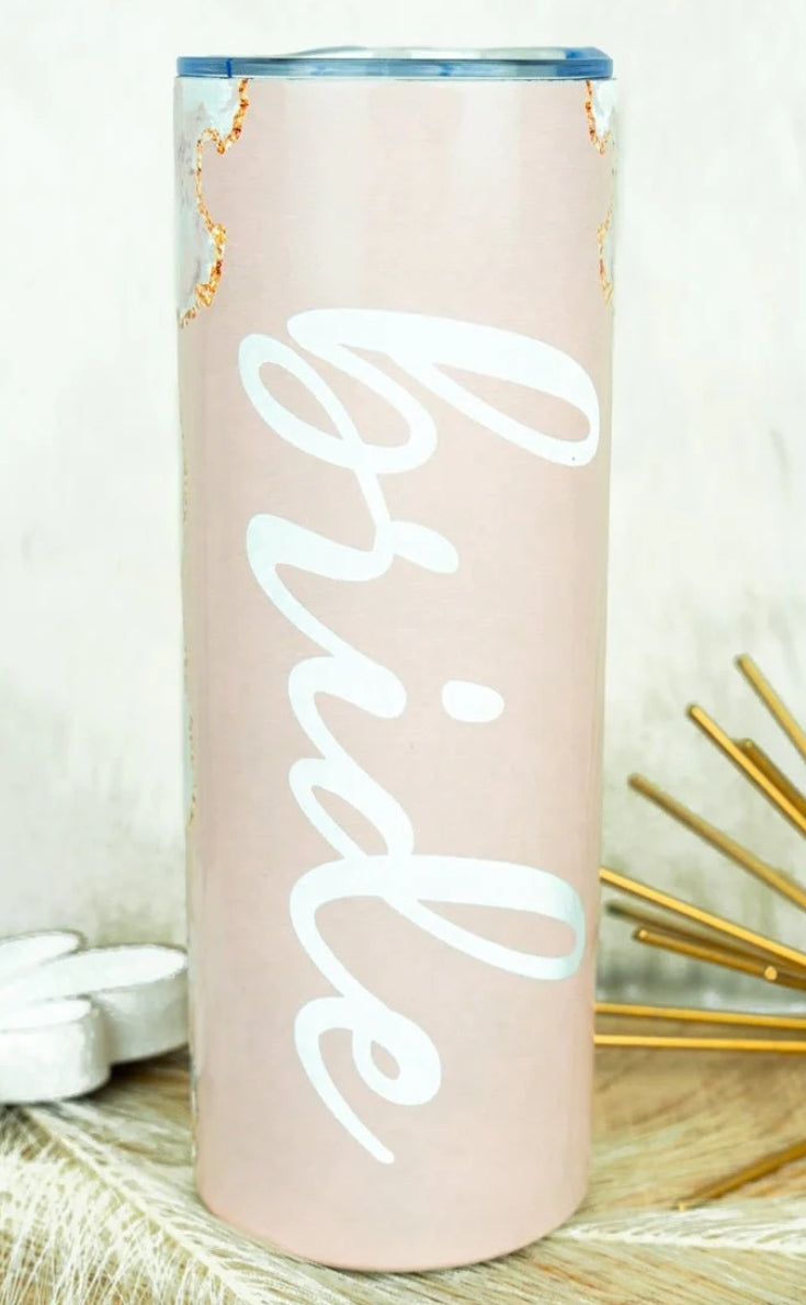 PINK & GOLD GEODE BRIDE SKINNY TUMBLER