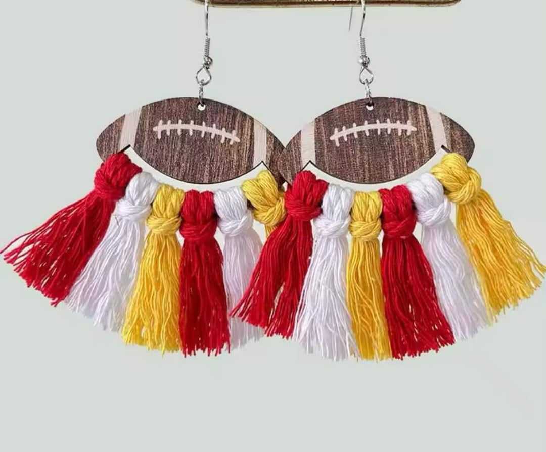Wooden Football Tassel Earrings (PREORDER)