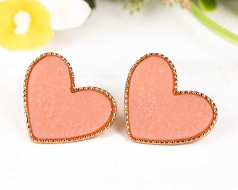 Large Druzy Heart Stud Earrings