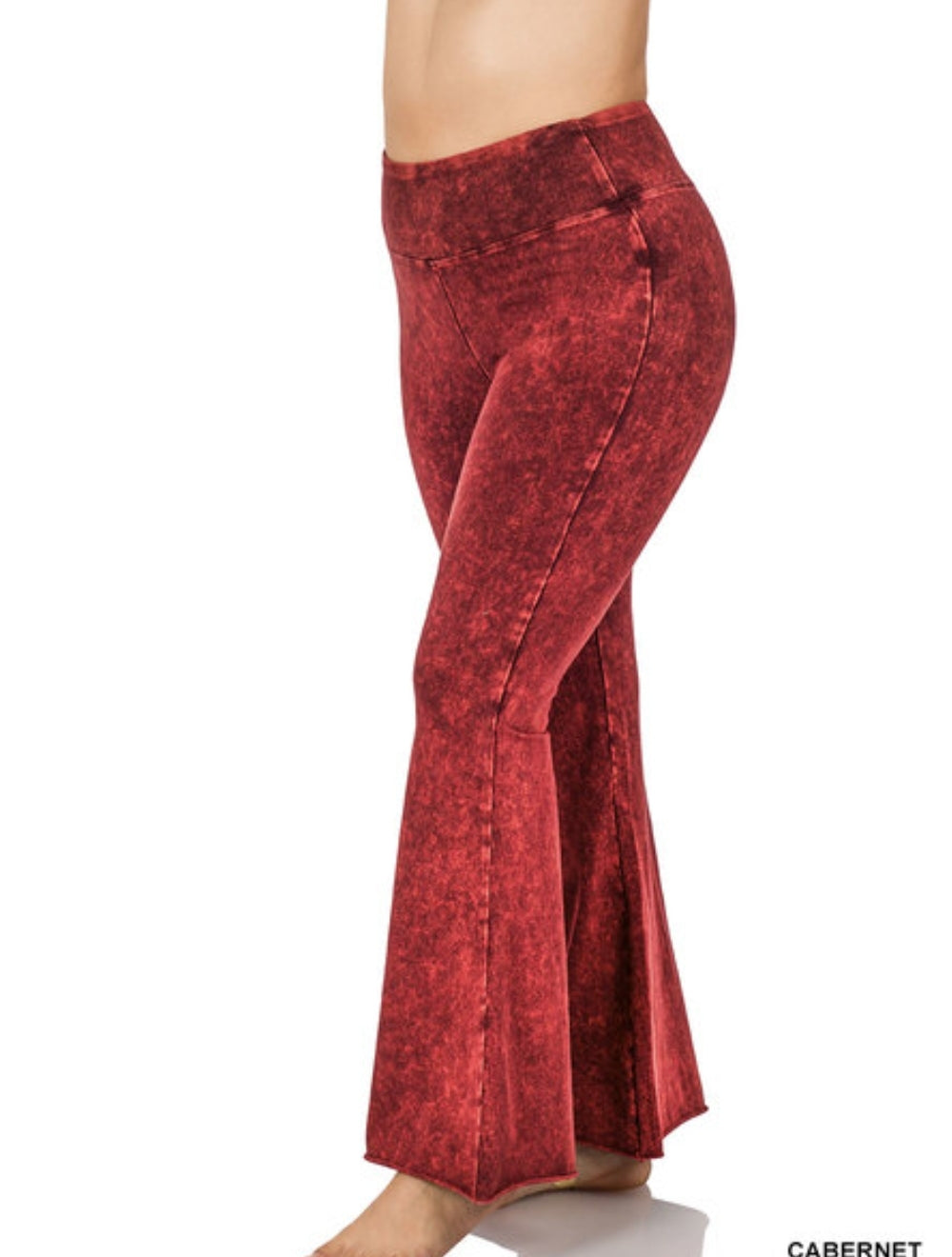 Plus Mineral Washed High Waist -Raw Edge Hem Pants