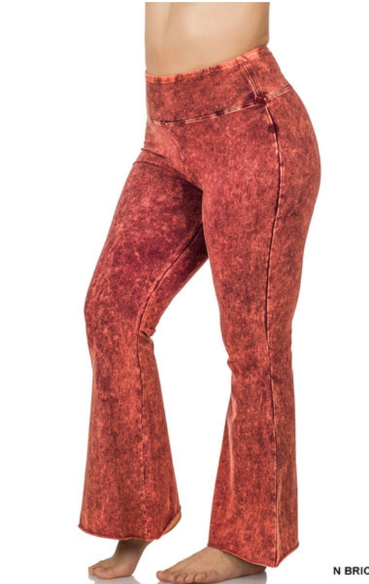 Plus Mineral Washed High Waist -Raw Edge Hem Pants