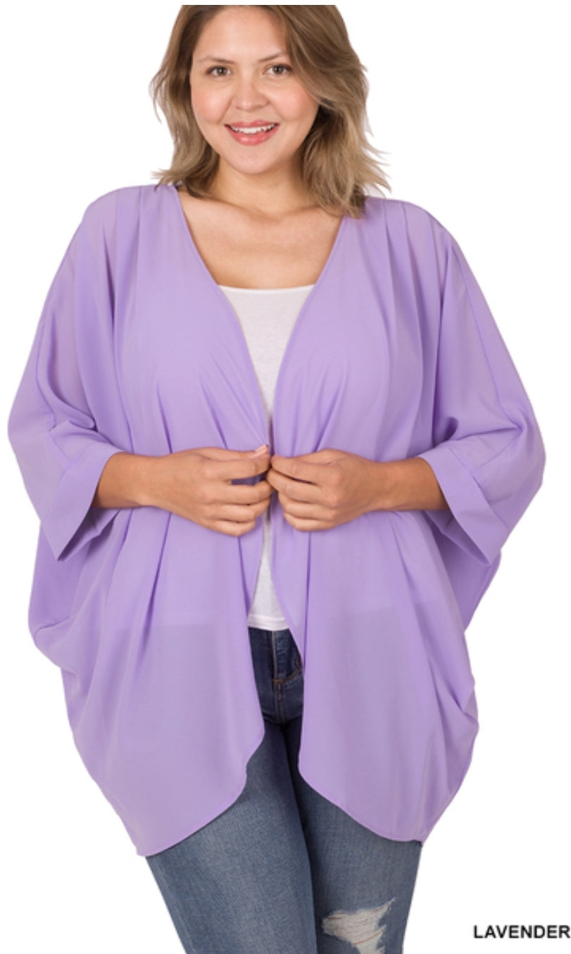 Woven chiffon cardigan with shoulder pleat