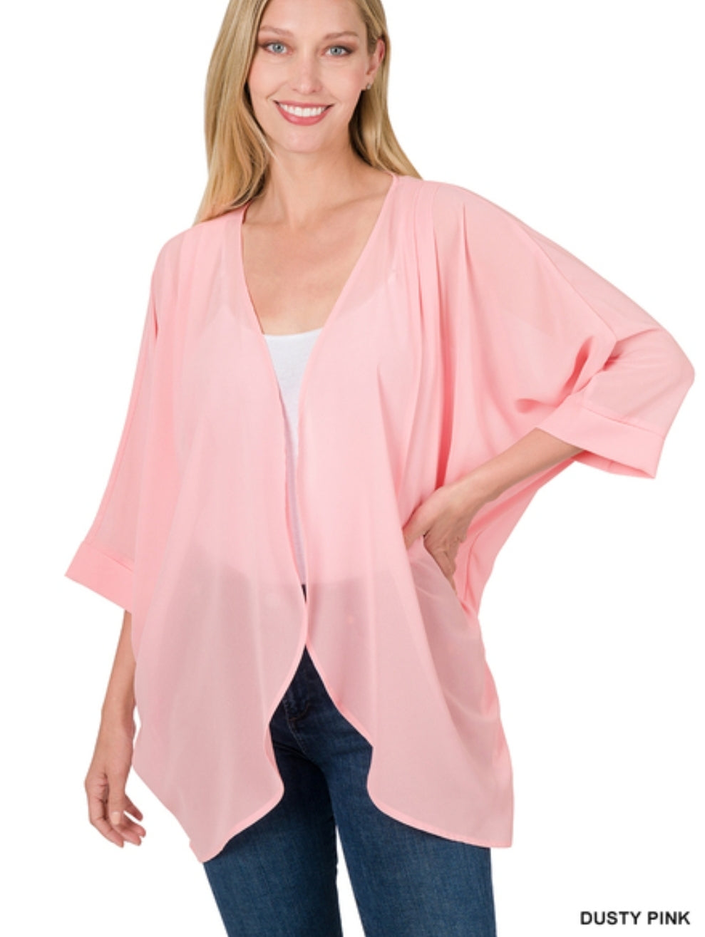 Woven chiffon cardigan with shoulder pleat