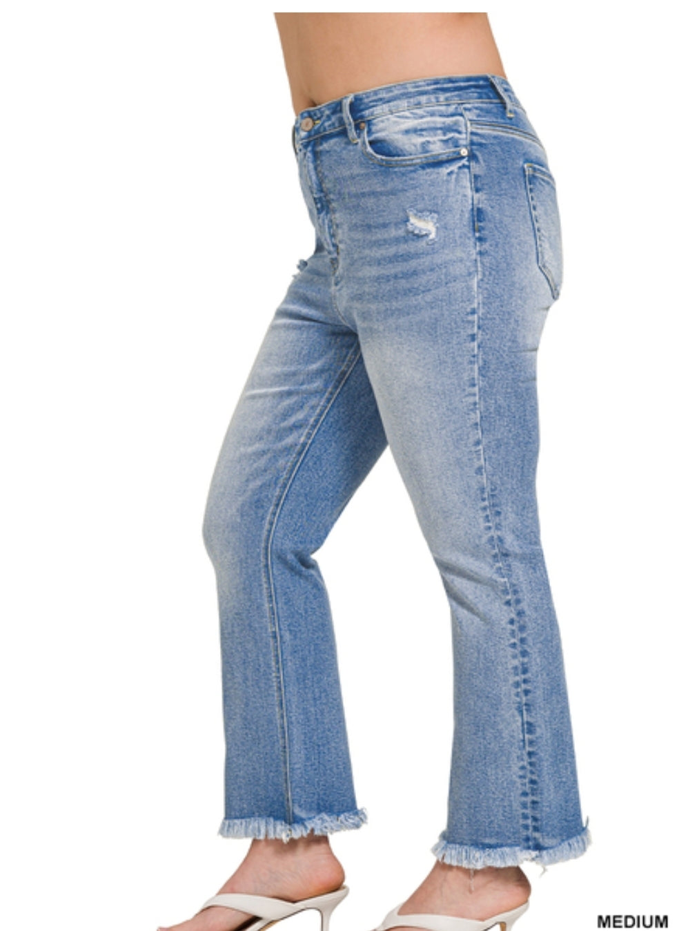 High Rise Straight raw hem cropped denim pants