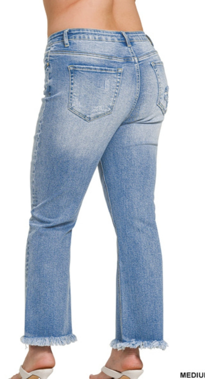 High Rise Straight raw hem cropped denim pants