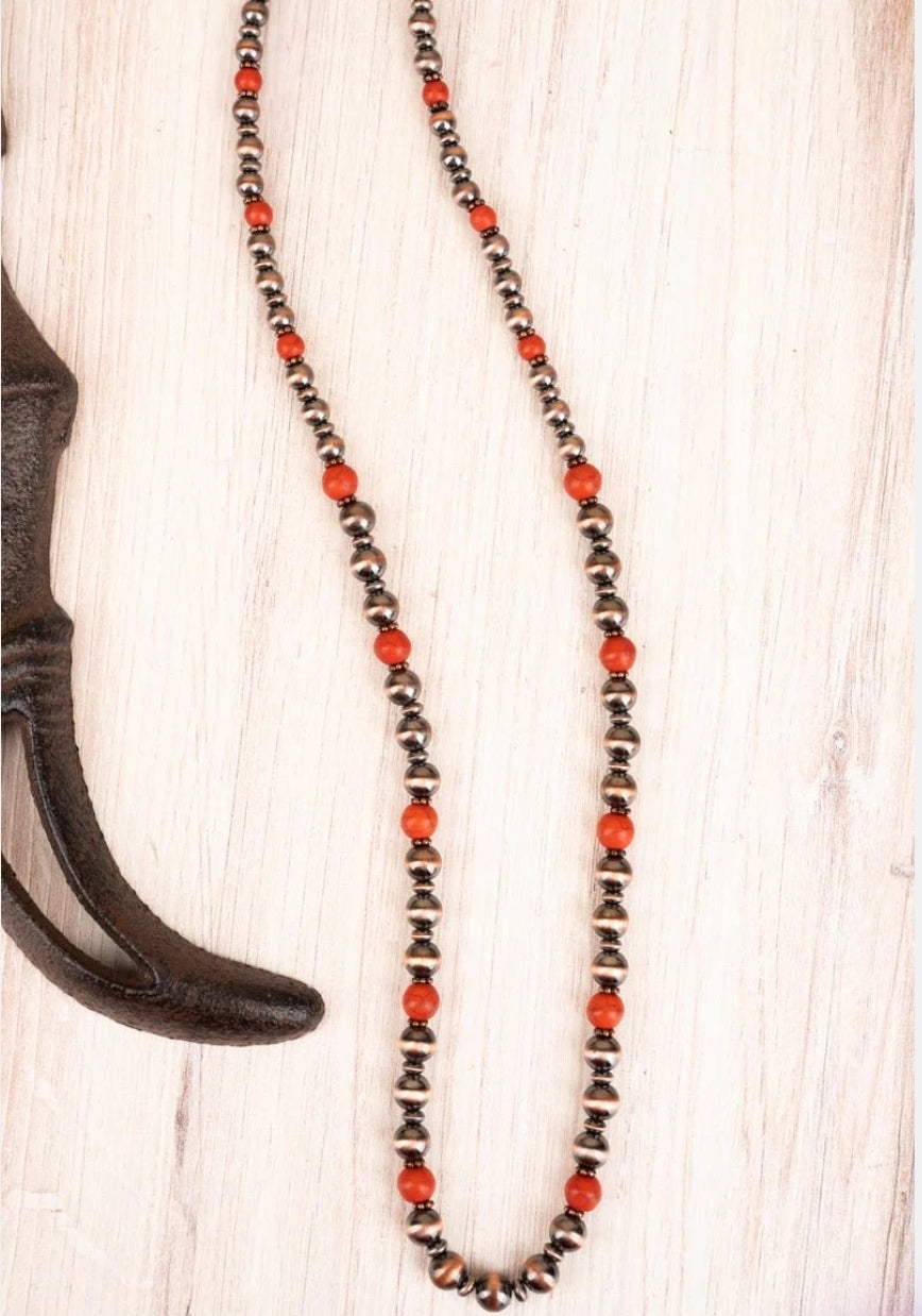 Coppertone Orange Crackle Stone Long Necklace