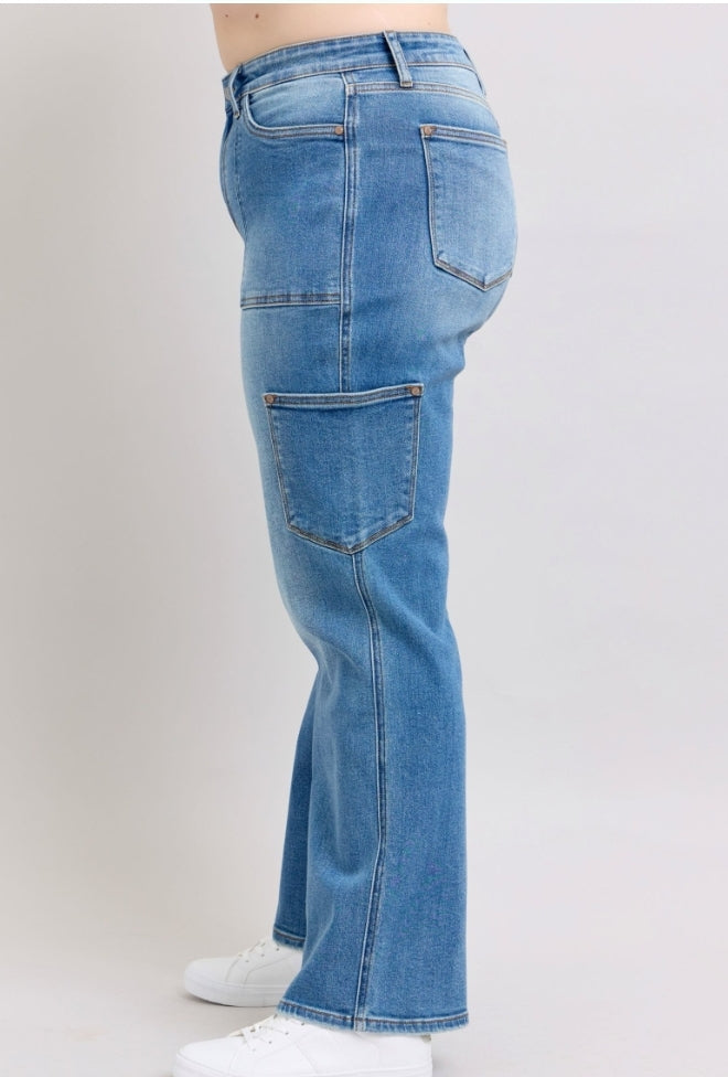 High Waist 90s Straight Cargo Pocket JUDY BLUE JEANS