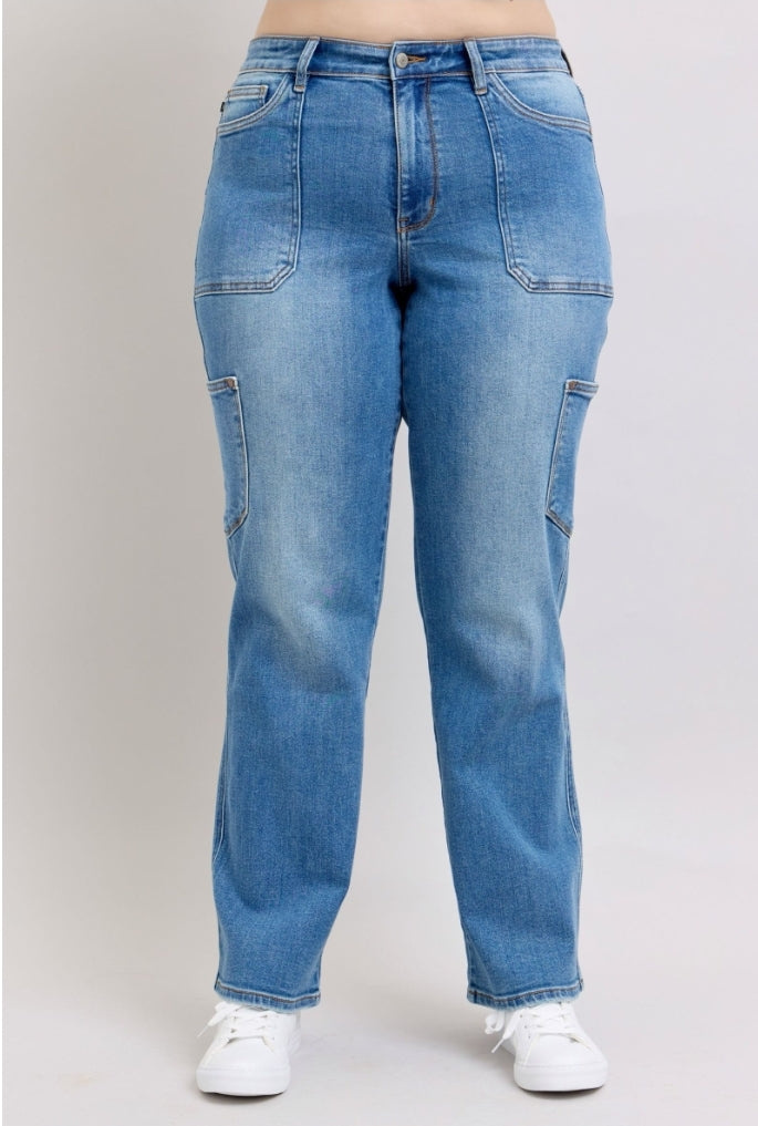 High Waist 90s Straight Cargo Pocket JUDY BLUE JEANS