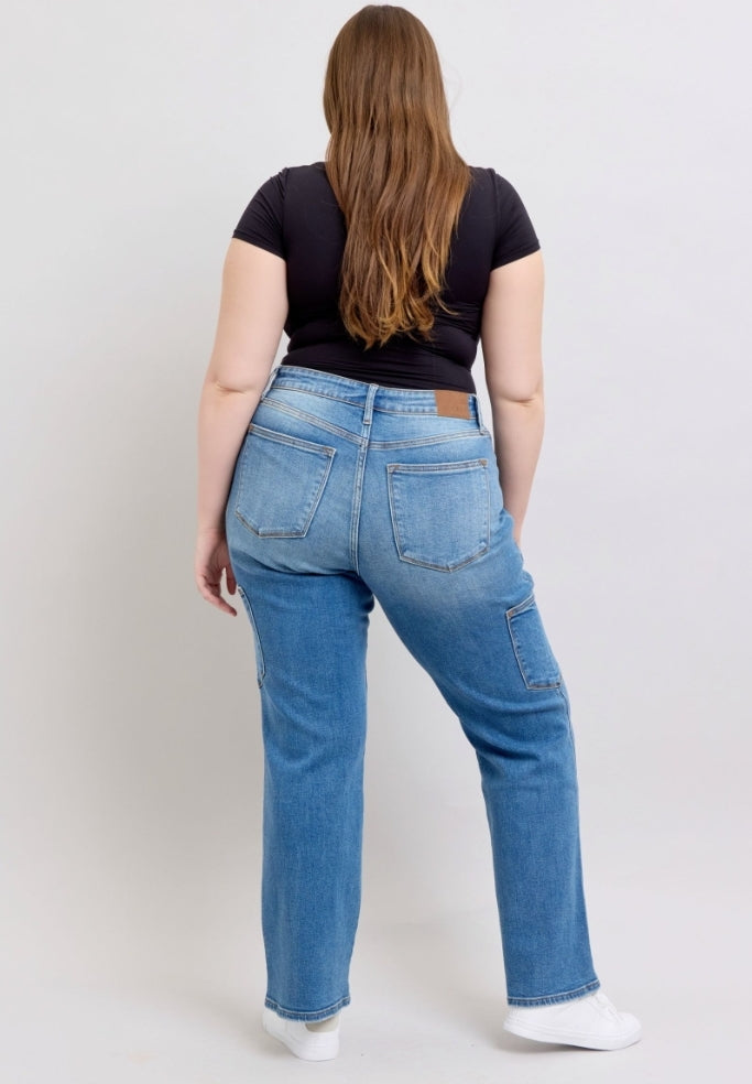 High Waist 90s Straight Cargo Pocket JUDY BLUE JEANS