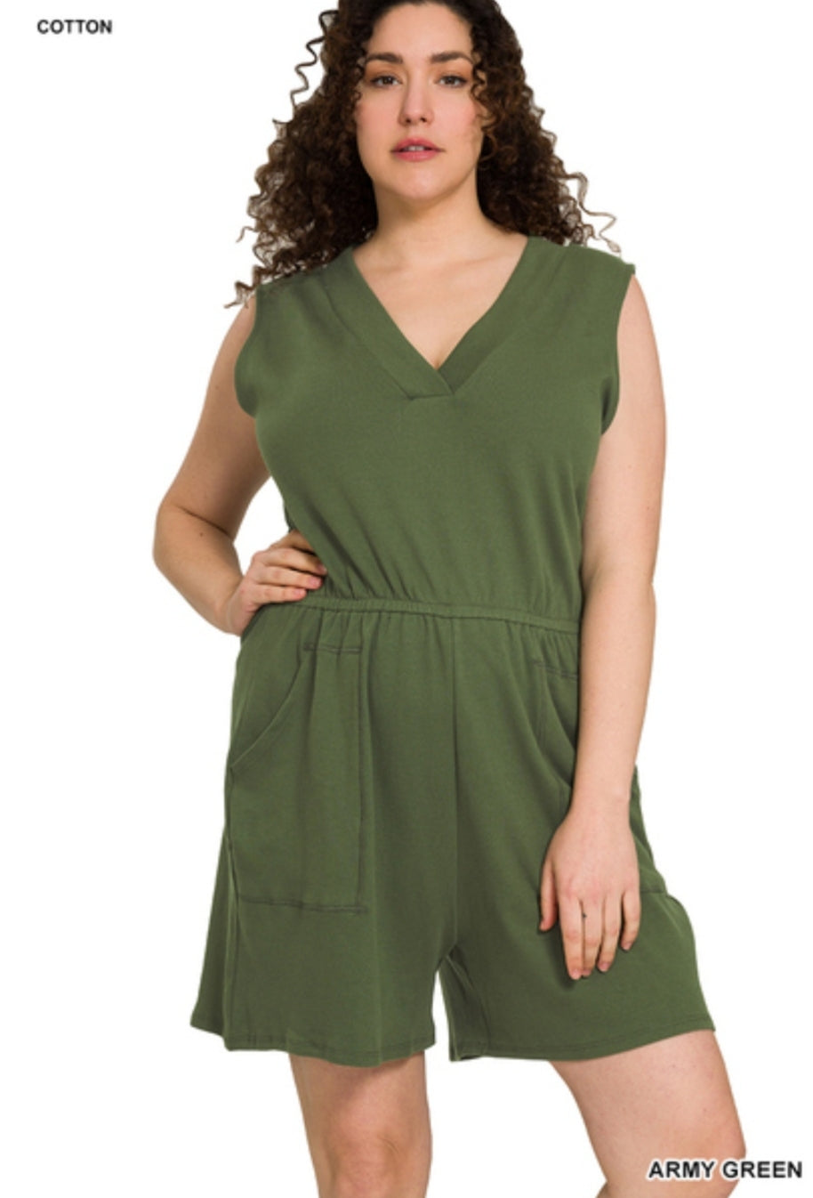 Cotton-Sleeveless Pocket Romper