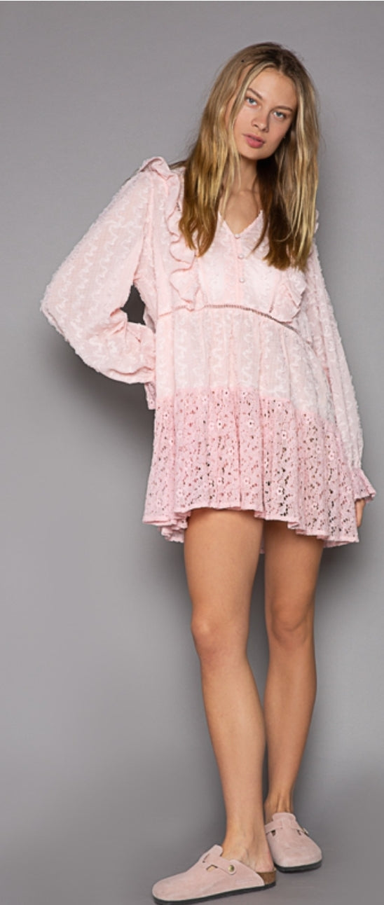Strawberry Pink Long Sleeve Lace POL Top