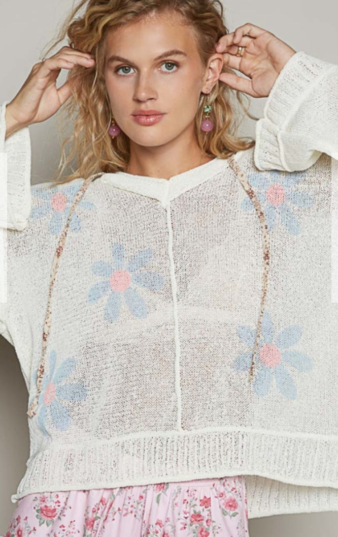 Ivory Daisy Hooded POL Top(PREORDER)ETA-4/18
