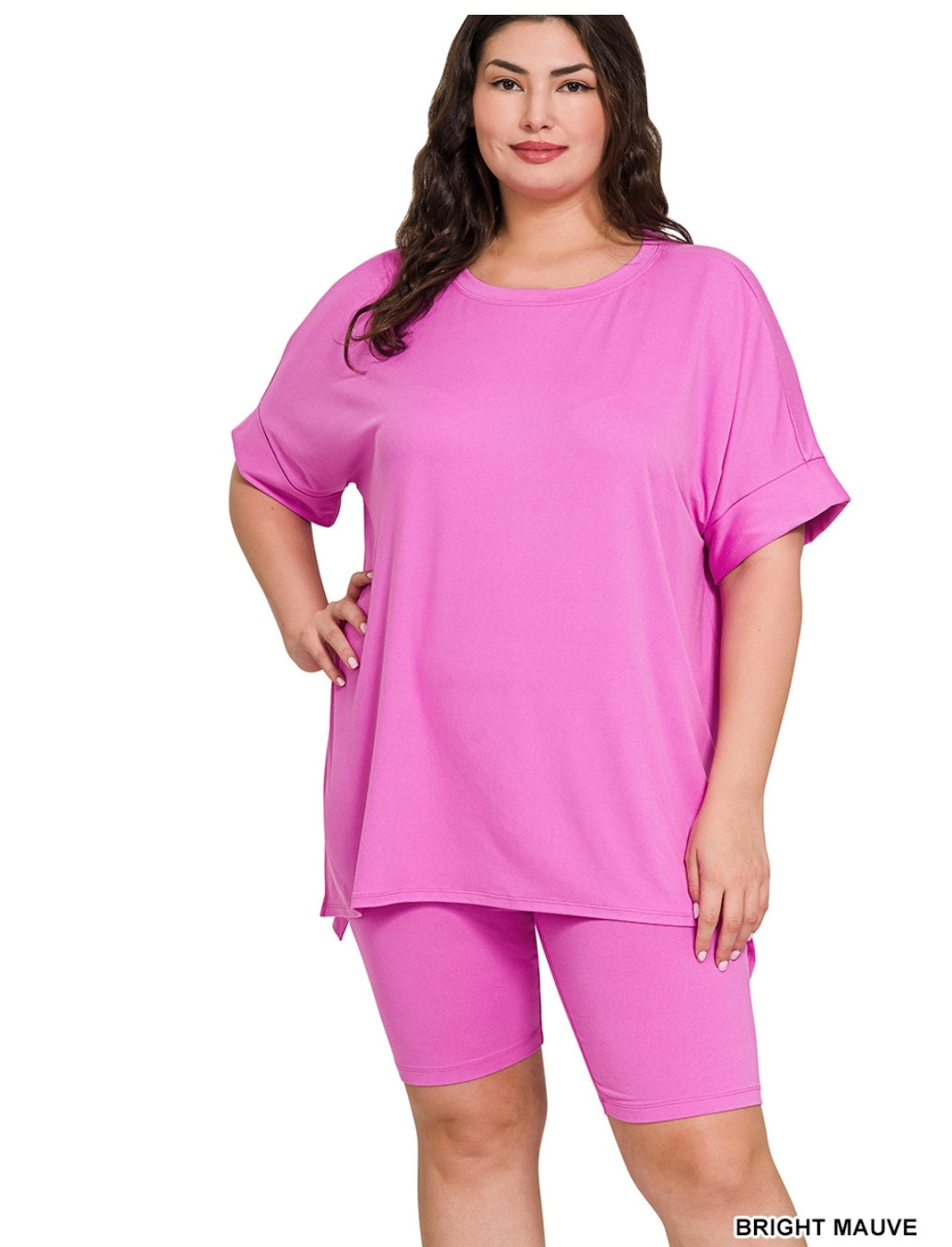 Brushed Microfiber Round-Neck Top & Biker Shorts