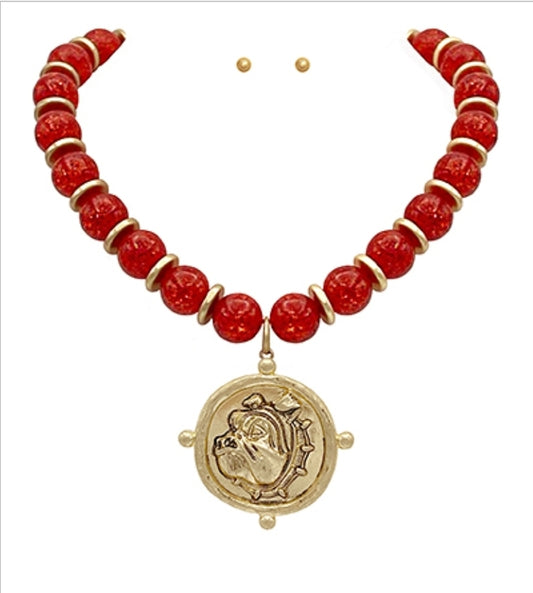 GA Bulldog Face & Bead Necklace Set(PREORDER)