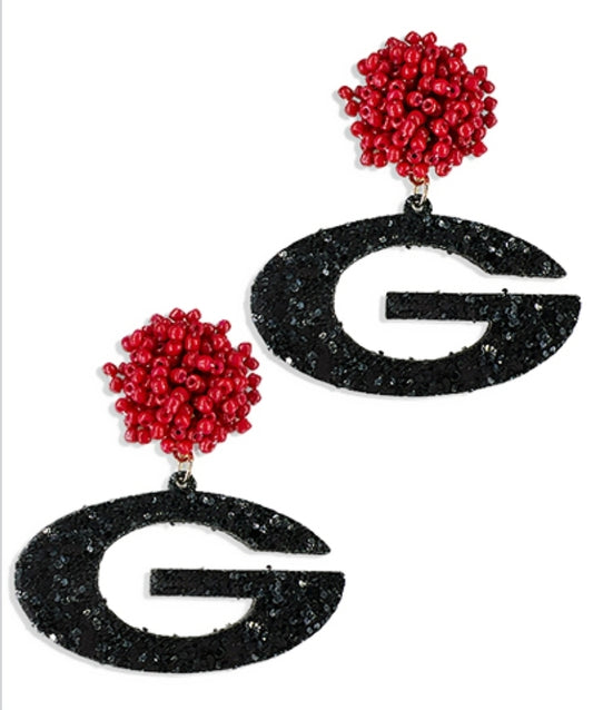 Beads Pompom G Letter Earring(PREORDER)