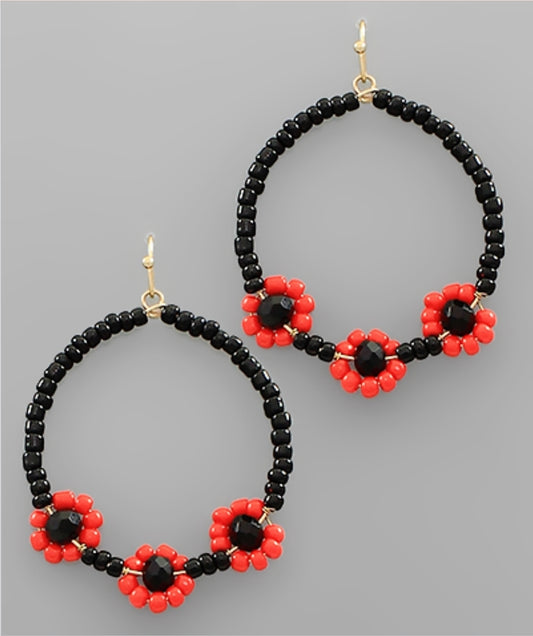 Beaded Round Sunflower Hoops(PREORDER)