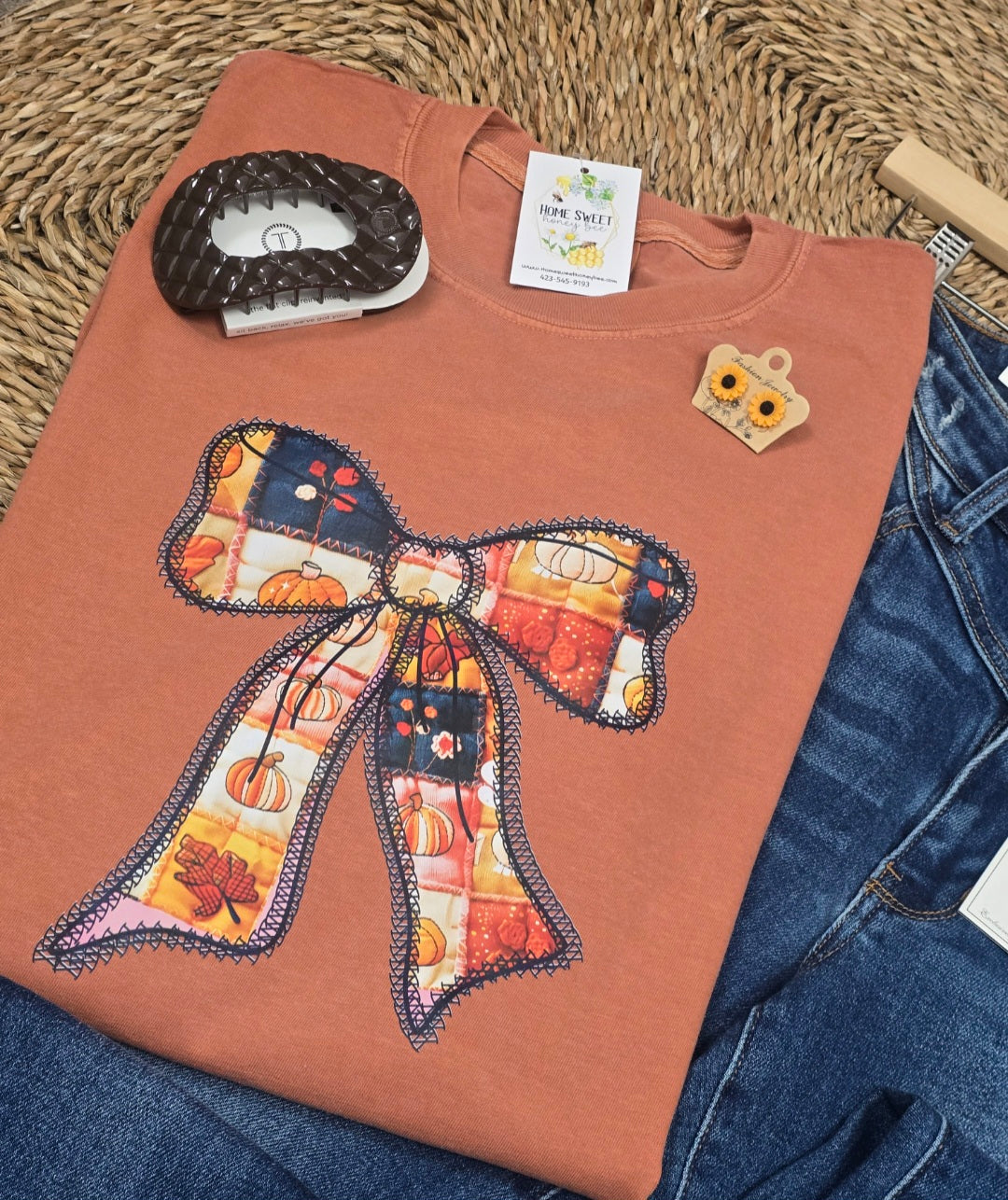 Fall Patchwork Bow Tee