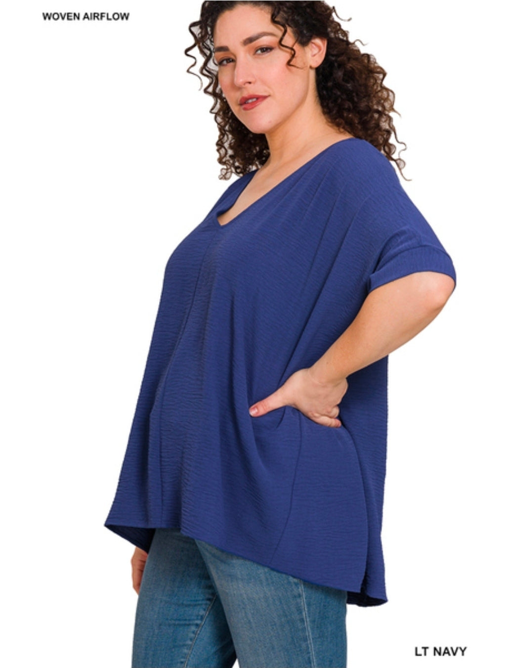 Woven Airflow V-neck Dolman Top
