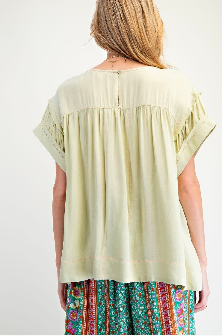 Babydoll Short Sleeve Woven Top(PREORDER)