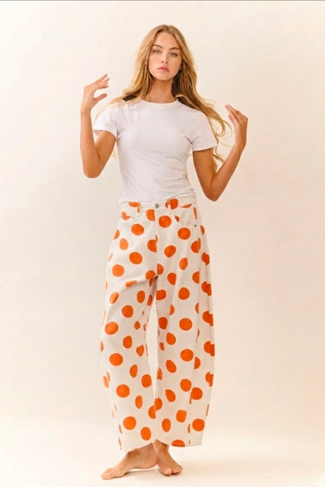 Orange Polka Dot Barrell Jeans(PREORDER)