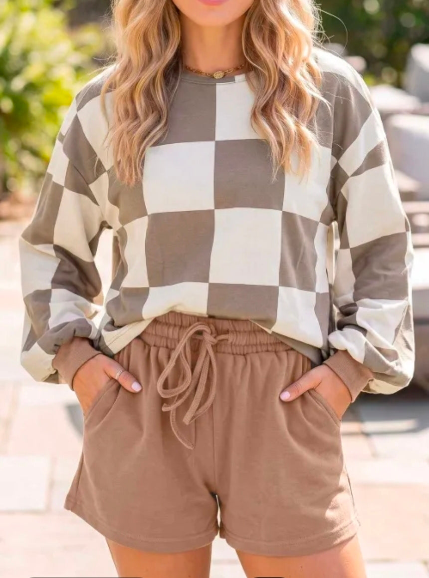 Mocha Checkered Short Set(preorder)
