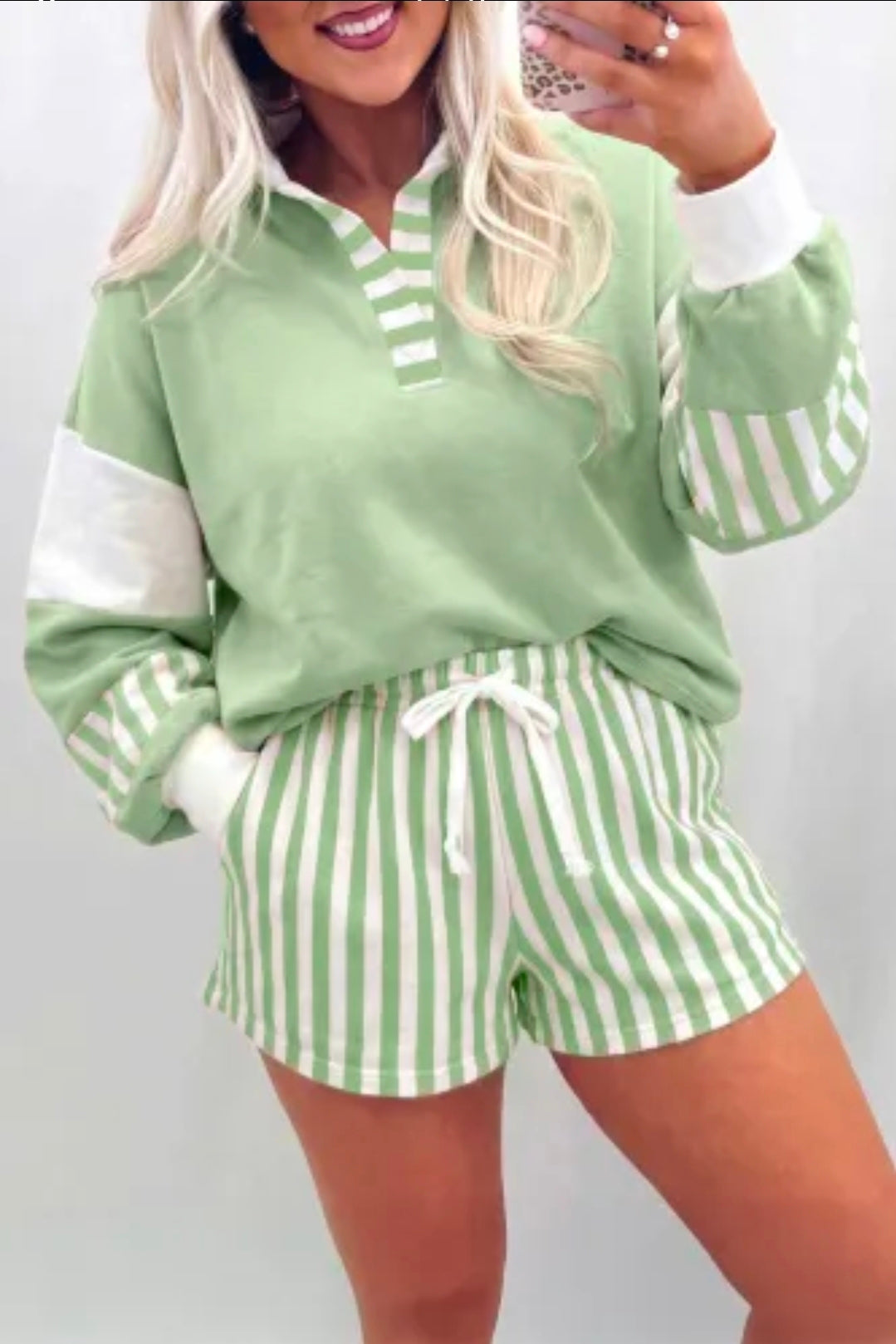 Green Stripe Shirt Set(Preorder)ETA 3/4 Weeks