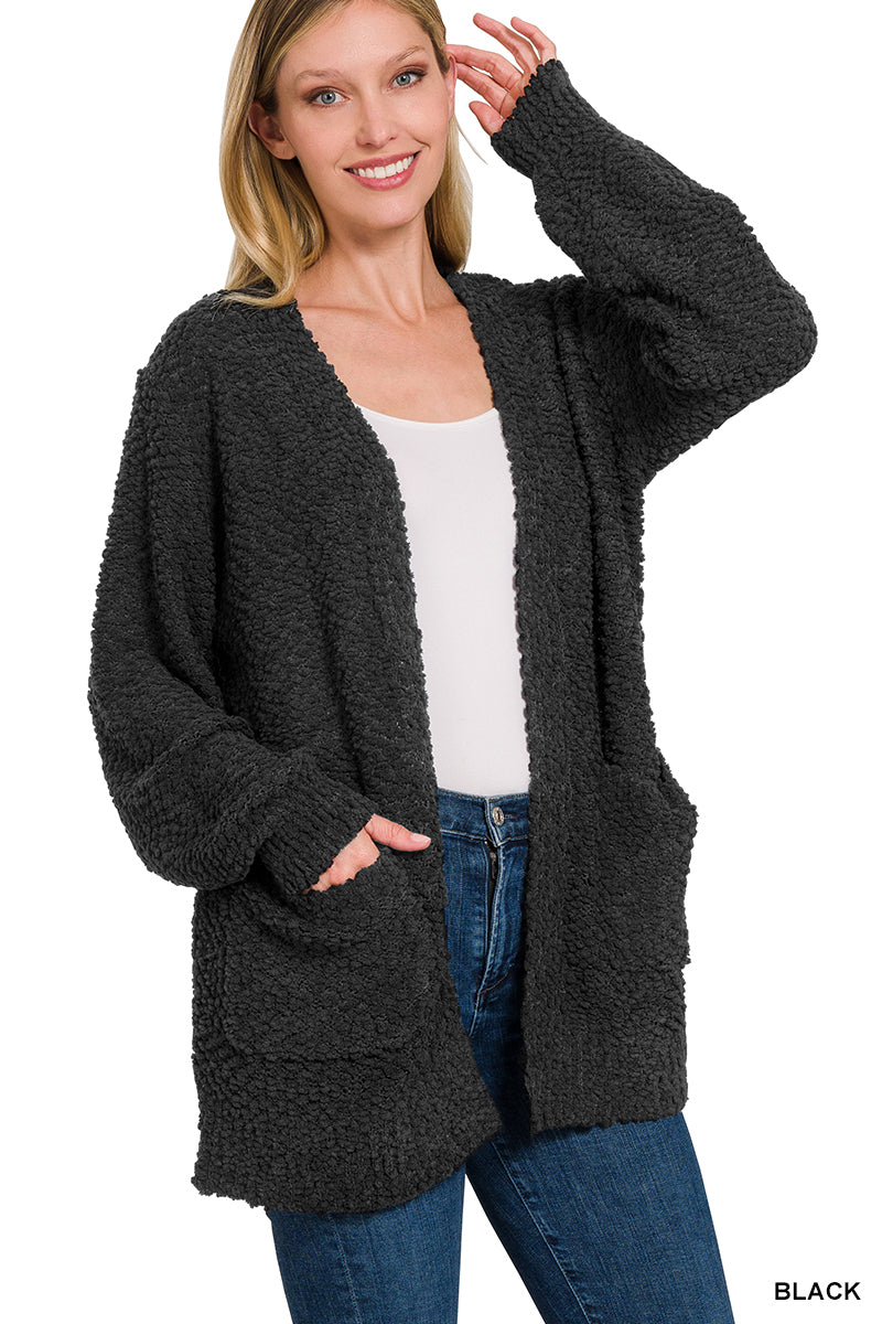 Puff Sleeve Popcorn Cardigan with Pockets