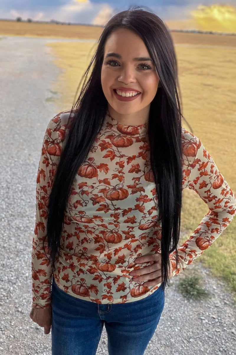 Pumpkins & Petals Mesh Top