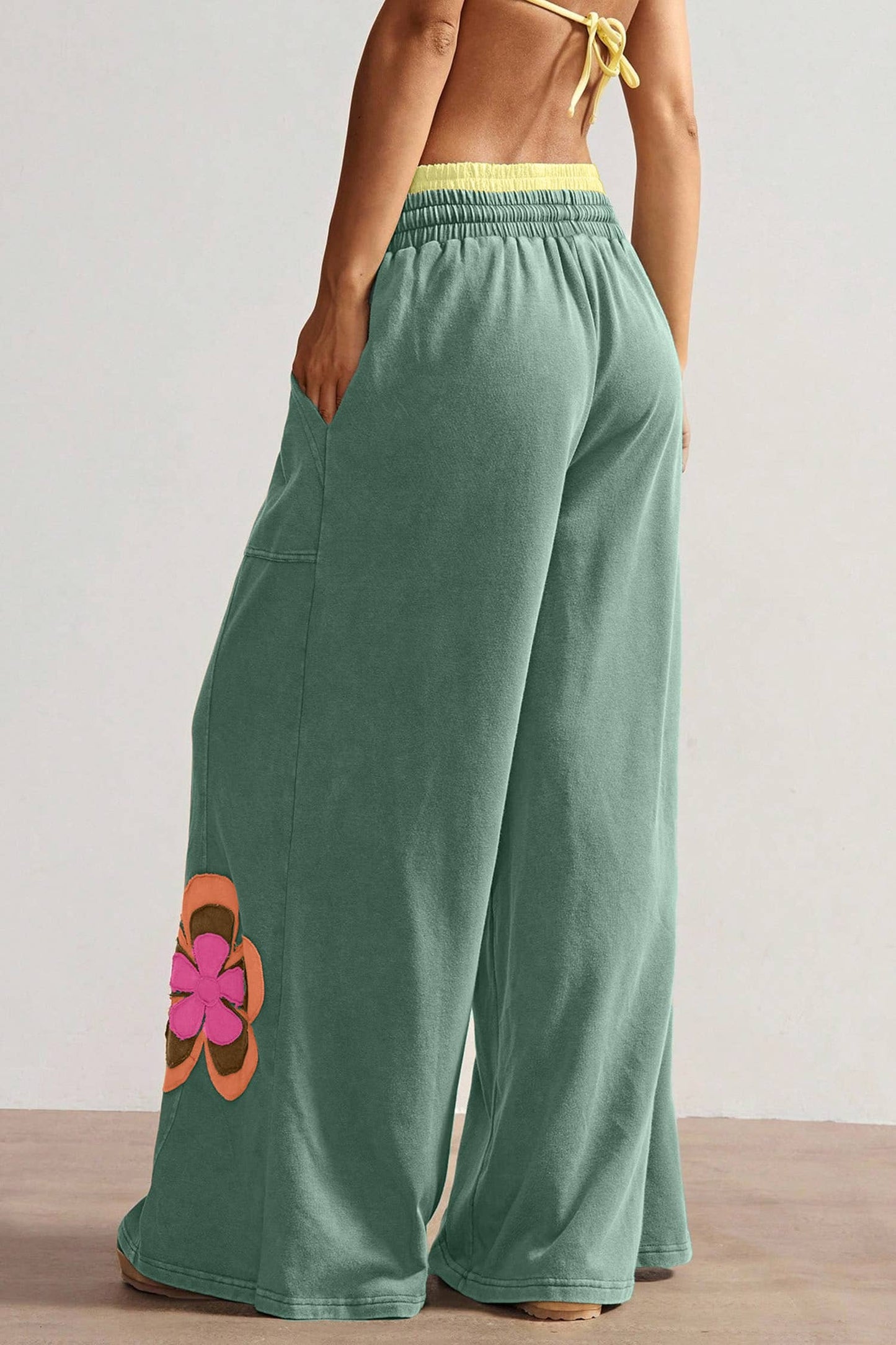 Floral Patchwork Drawstring Elastic Waist Wide Leg Pant PREORDER