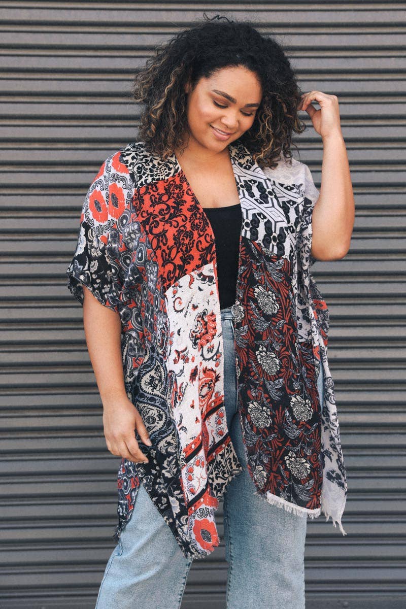 Plus Size Floral Patchwork Kimono