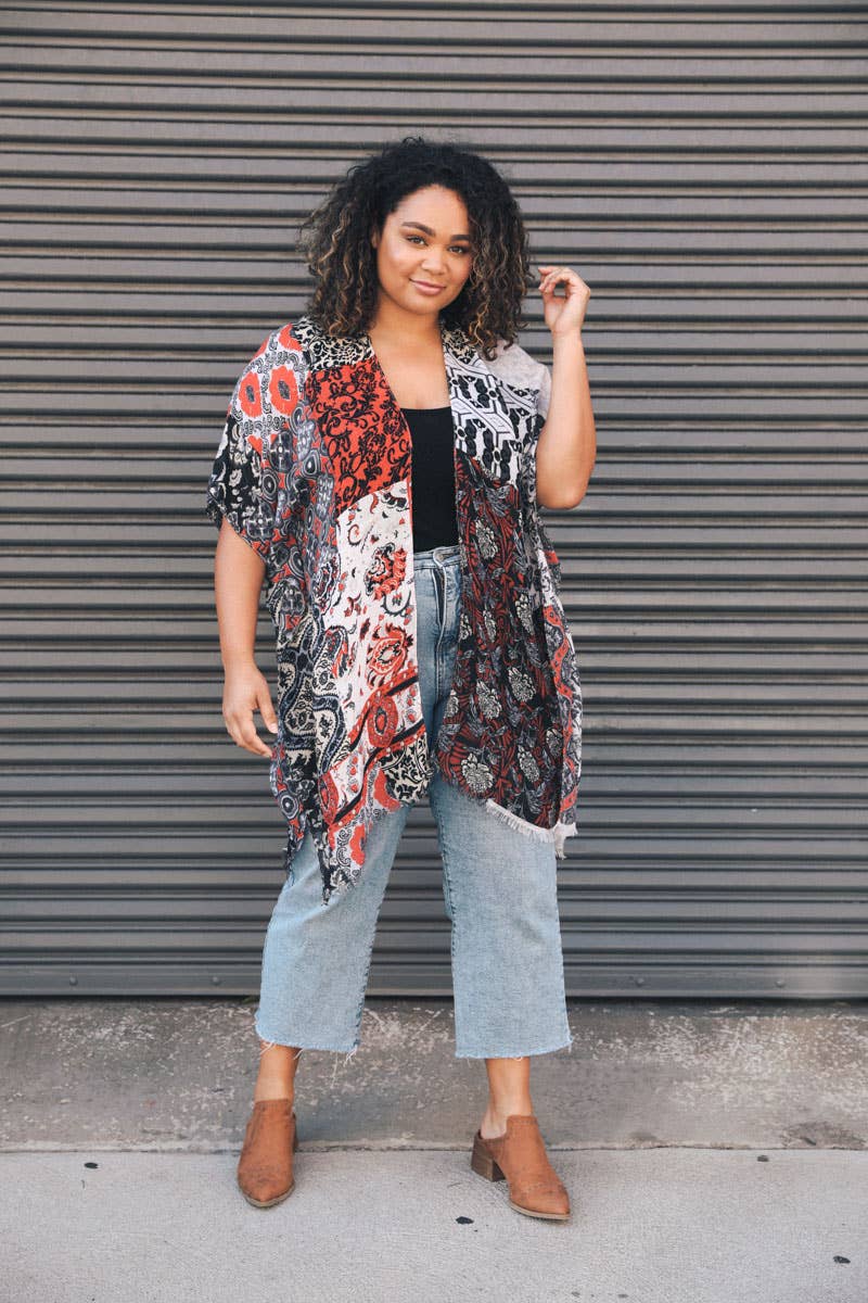 Plus Size Floral Patchwork Kimono