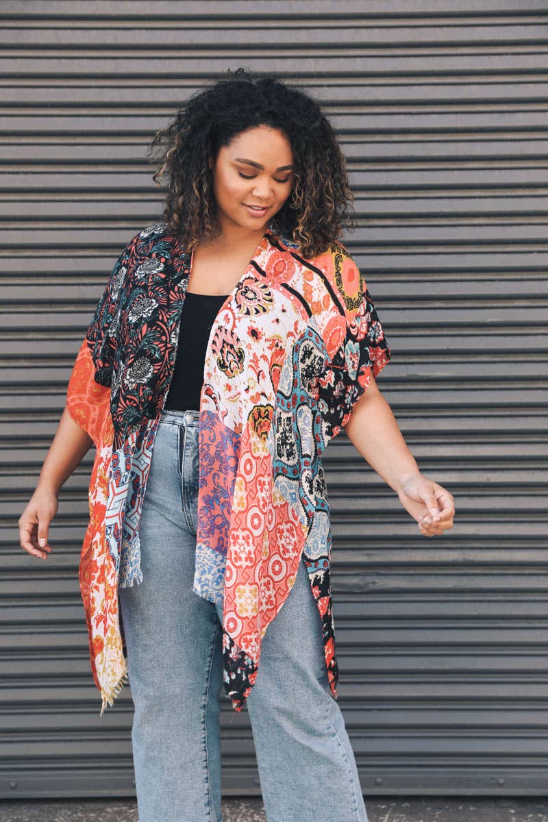 Plus Size Floral Patchwork Kimono