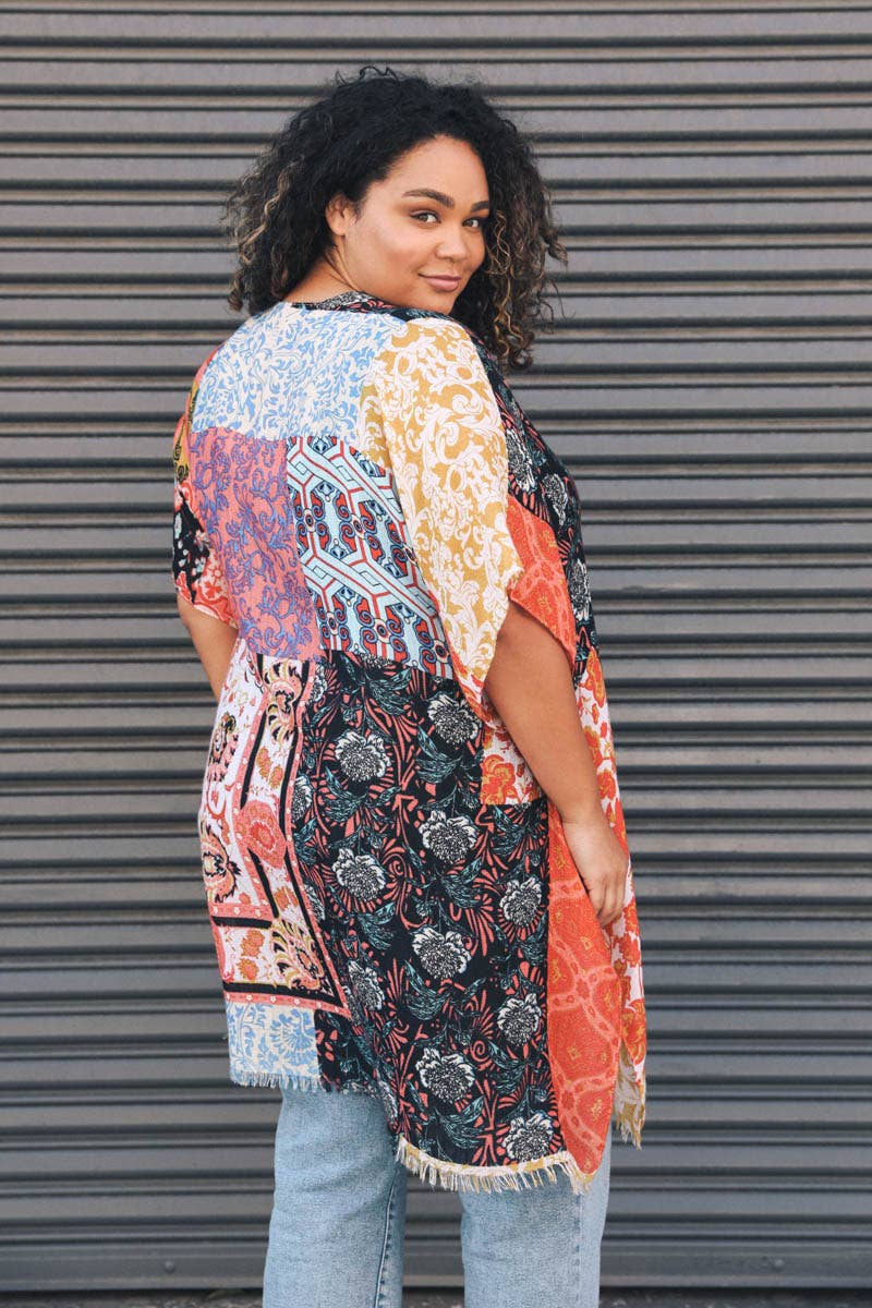 Plus Size Floral Patchwork Kimono