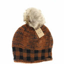 Buffalo Check Mixed Print Fur Pom C.C Beanie